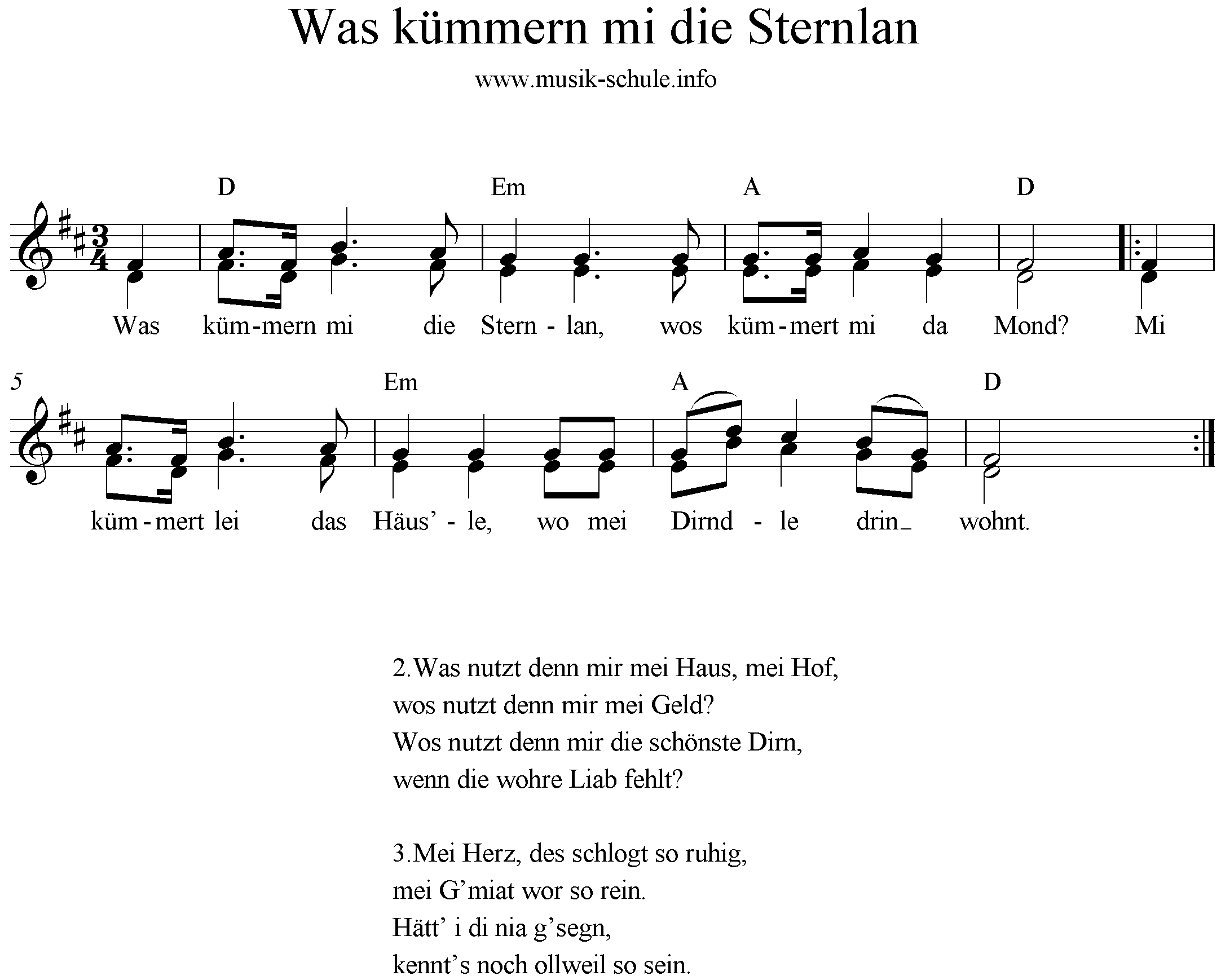 was kümmern mi die sternlan, 2stimmig